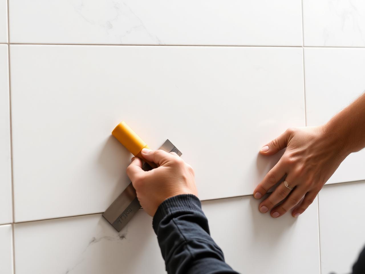 Tile installer at work
